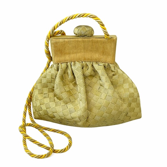 Bottega Veneta Handbags - Bottega Veneta Vintage Gold Woven Silk Evening Bag